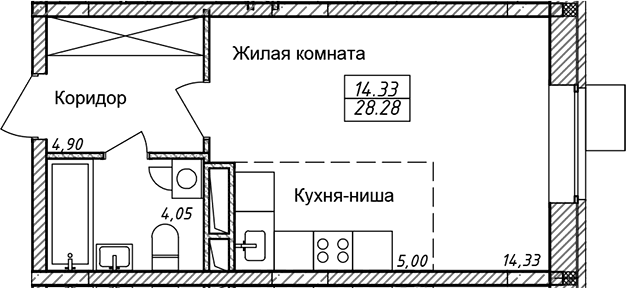 Планировка «Студия» в ЖК «Солнечный»