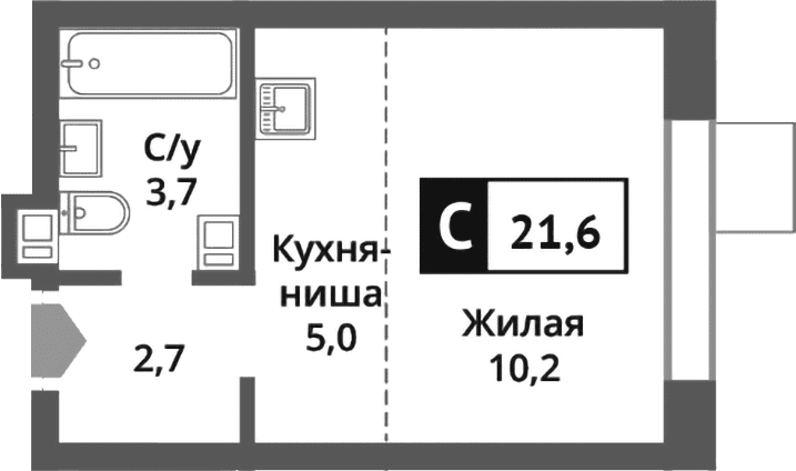 Планировка «Студия» в ЖК «Никольский квартал Отрада»