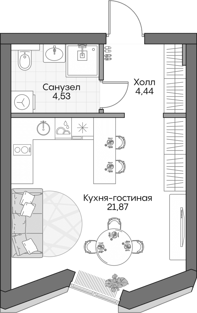 Планировка «Студия» в ЖК «Инсайдер»