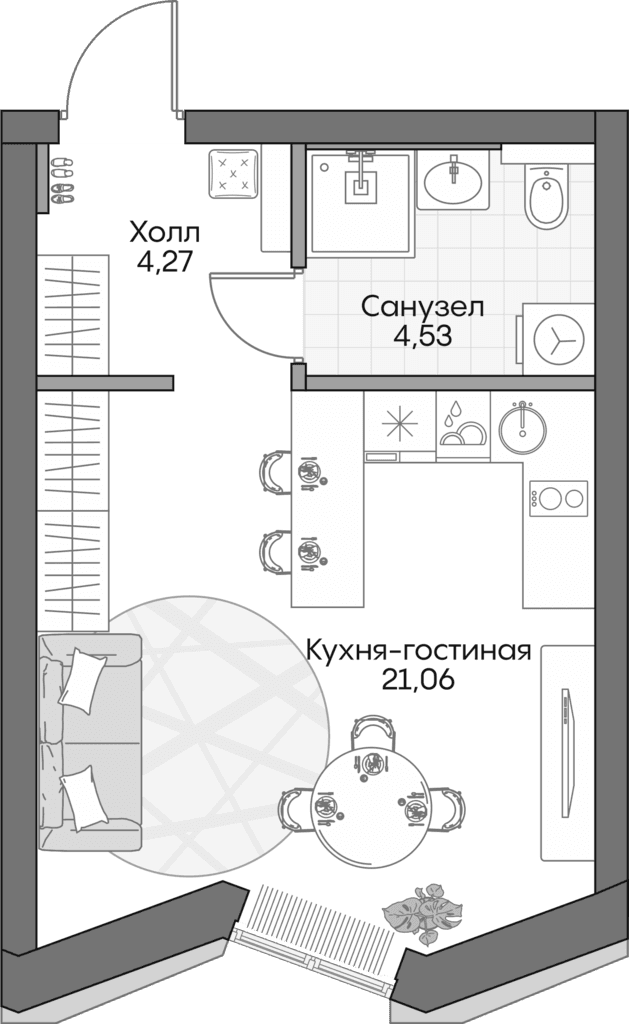 Планировка «Студия» в ЖК «Инсайдер»
