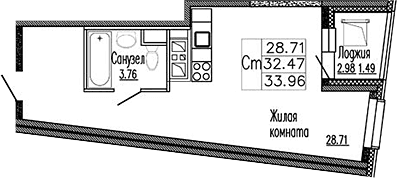 Планировка «Студия» в ЖК «Клевер»