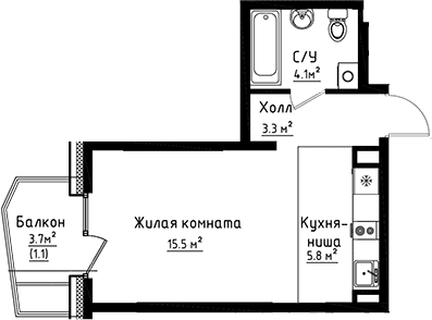 Планировка «Студия» в ЖК «Коллекция»