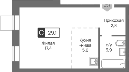 Планировка «Студия» в ЖК «Отрада 3»