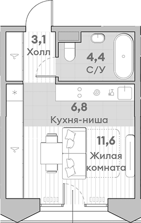 Планировка «Студия» в ЖК «НАТИВ»