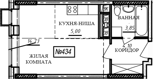 Планировка «Студия» в ЖК «Краснофлотский»