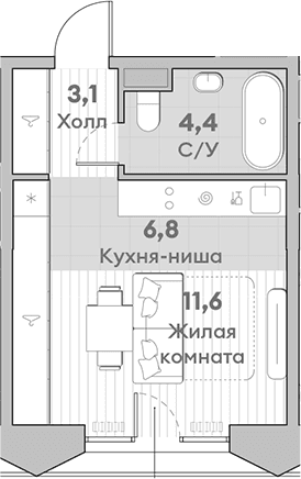 Планировка «Студия» в ЖК «НАТИВ»
