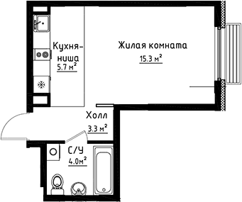 Планировка «Студия» в ЖК «Коллекция»
